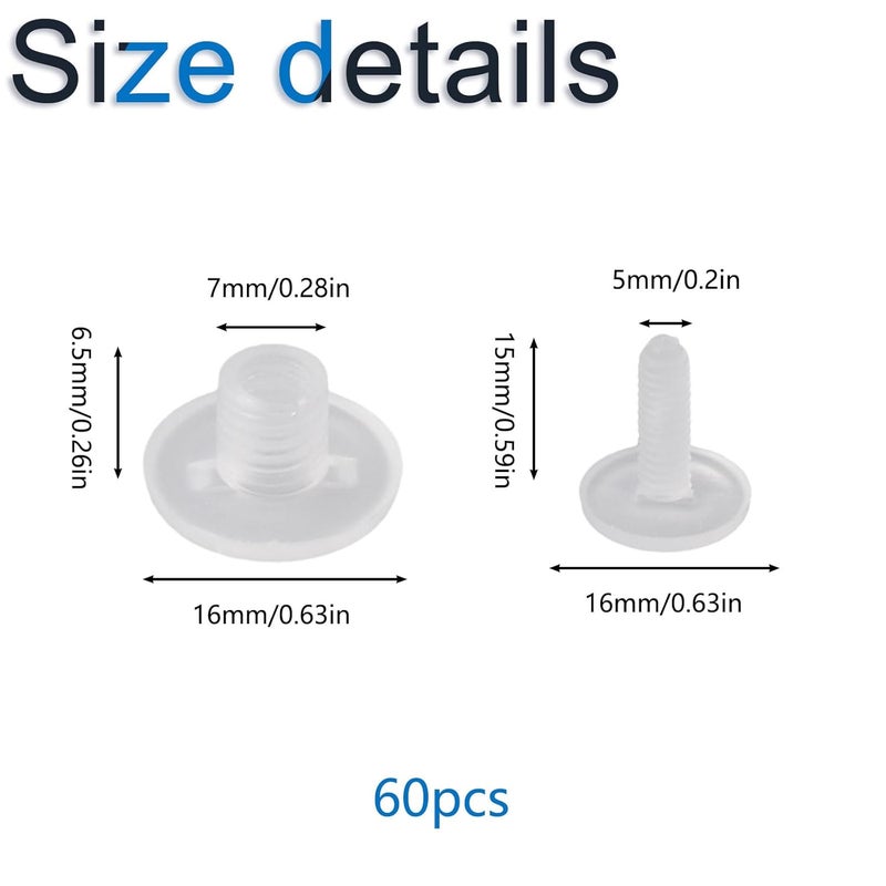 INCREWAY 60pcs Plastic Eyelets, Clear Transparent Binding Chicago Screws for Quick Stapling of Folders, Compartments（M5*15） - Image 2